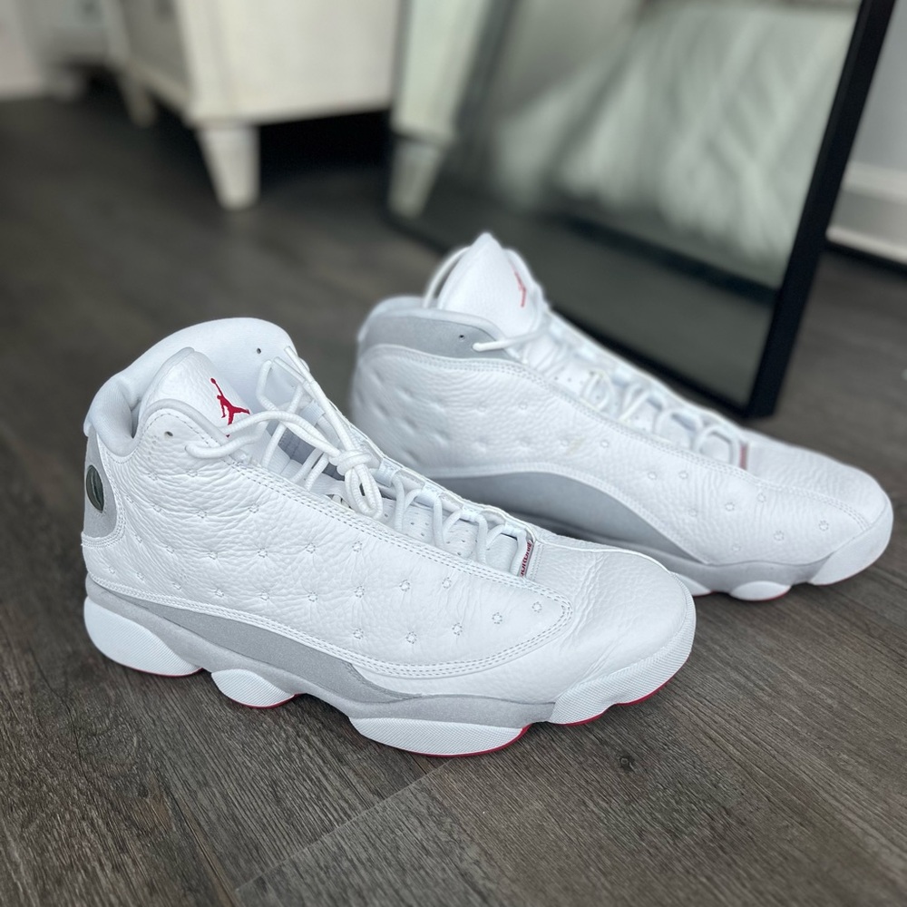 Jordan White and Red Sneakers with Holographic Detail